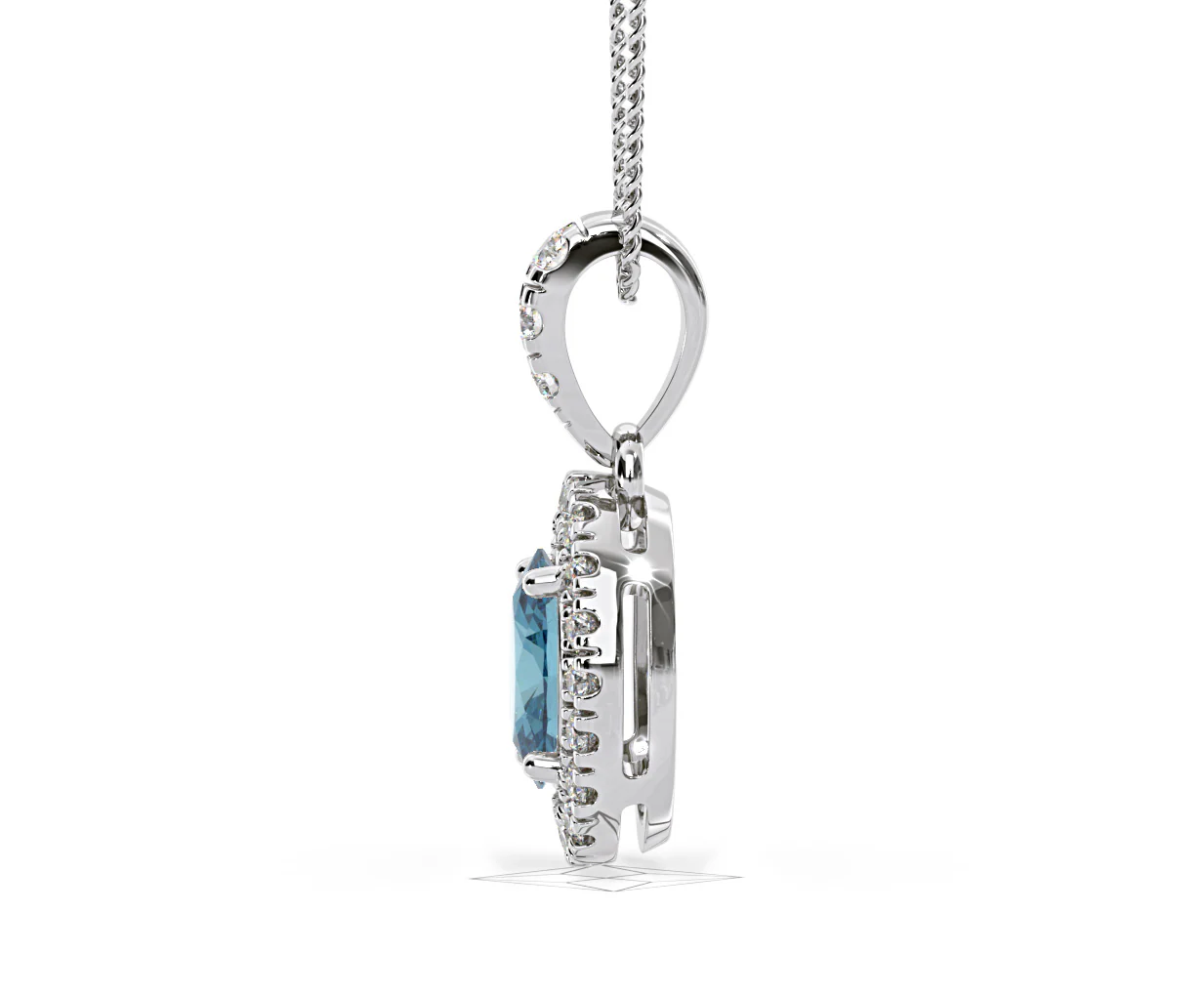 Georgina Blue Lab Diamond Oval Halo Necklace 0.70ct in 18K White Gold - Elara Collection - Image 28