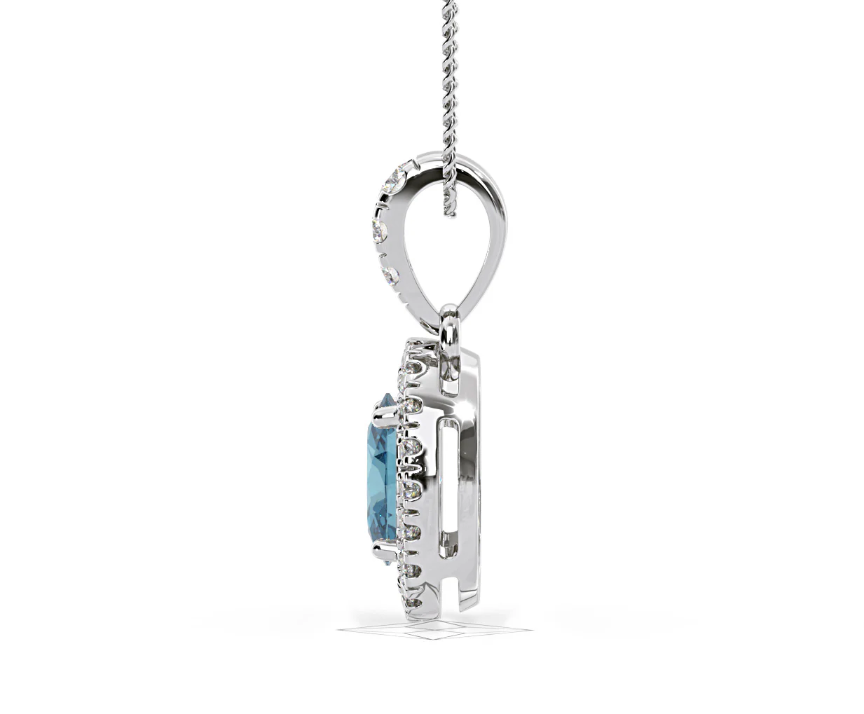 Georgina Blue Lab Diamond Oval Halo Necklace 0.70ct in 18K White Gold - Elara Collection - Image 29