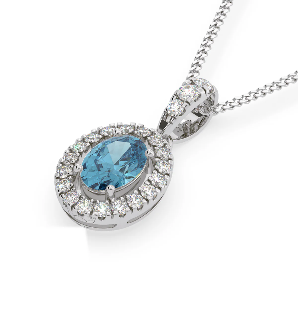 Georgina Blue Lab Diamond Oval Halo Necklace 0.70ct in 18K White Gold - Elara Collection - Image 3