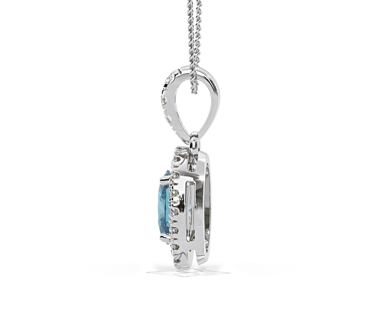 Georgina Blue Lab Diamond Oval Halo Necklace 0.70ct in 18K White Gold - Elara Collection - Image 30