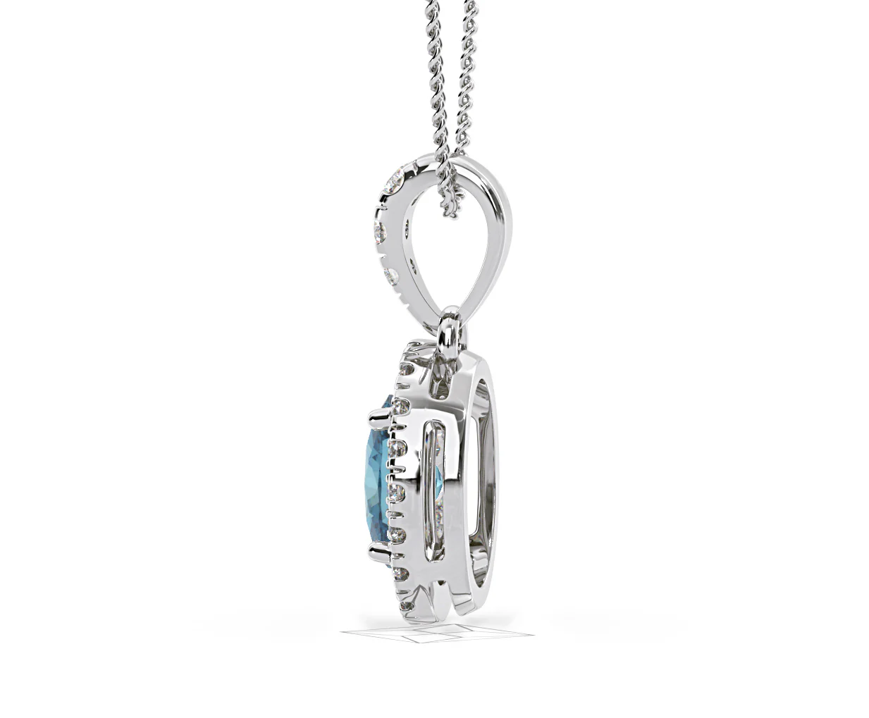 Georgina Blue Lab Diamond Oval Halo Necklace 0.70ct in 18K White Gold - Elara Collection - Image 31