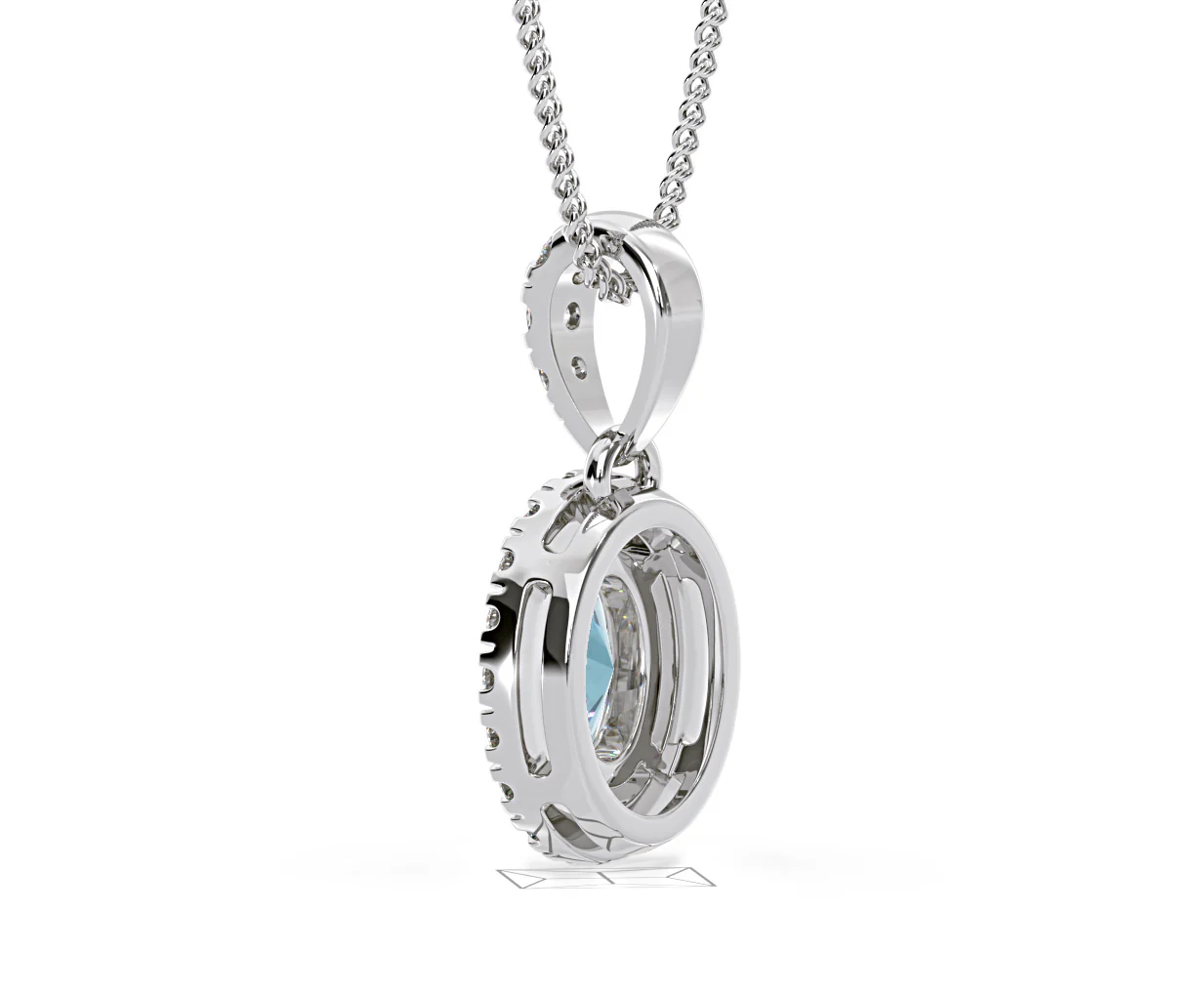 Georgina Blue Lab Diamond Oval Halo Necklace 0.70ct in 18K White Gold - Elara Collection - Image 37