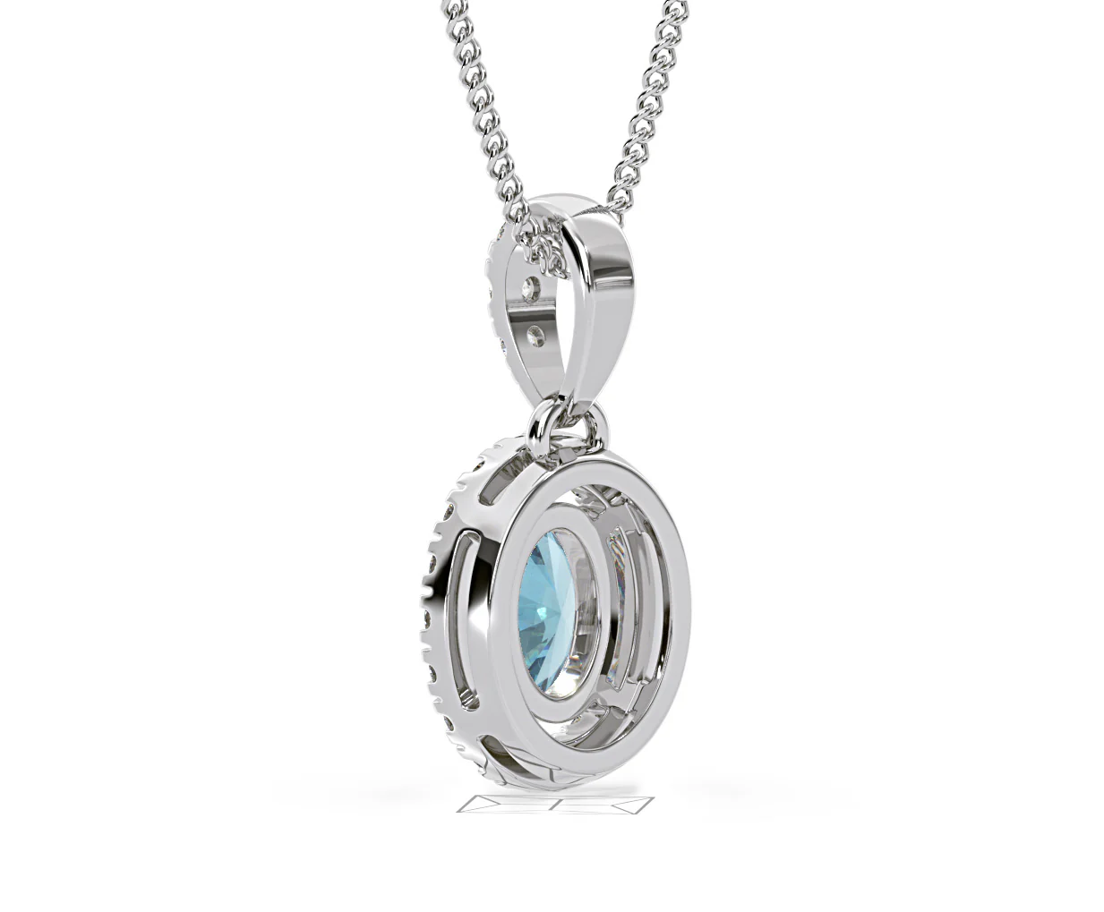 Georgina Blue Lab Diamond Oval Halo Necklace 0.70ct in 18K White Gold - Elara Collection - Image 40