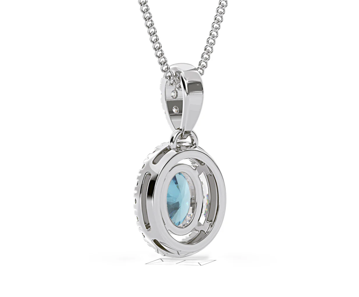 Georgina Blue Lab Diamond Oval Halo Necklace 0.70ct in 18K White Gold - Elara Collection - Image 42