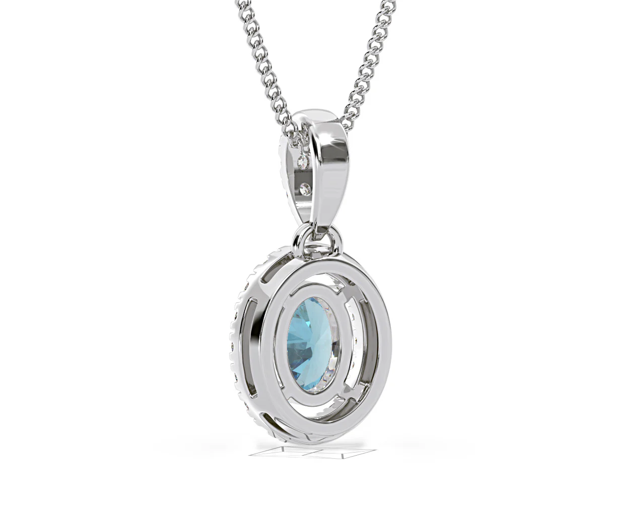 Georgina Blue Lab Diamond Oval Halo Necklace 0.70ct in 18K White Gold - Elara Collection - Image 43