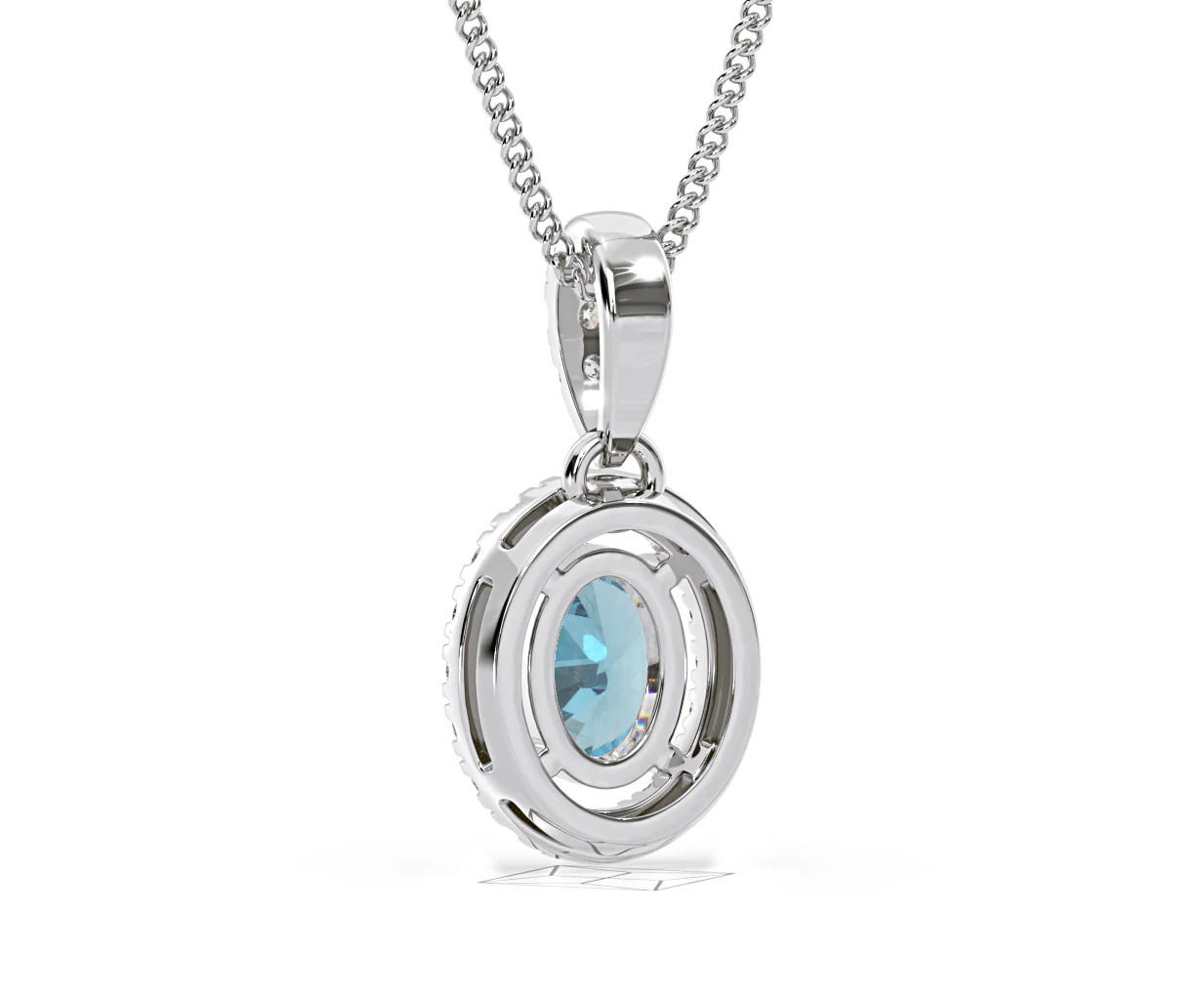 Georgina Blue Lab Diamond Oval Halo Necklace 0.70ct in 18K White Gold - Elara Collection - Image 44