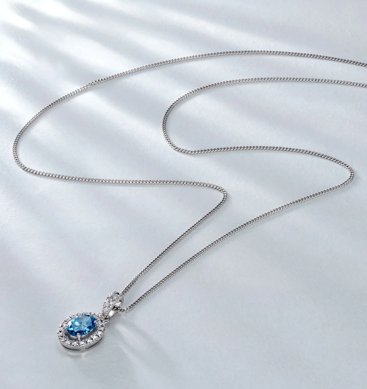 Georgina Blue Lab Diamond Oval Halo Necklace 0.70ct in 18K White Gold - Elara Collection - Image 5