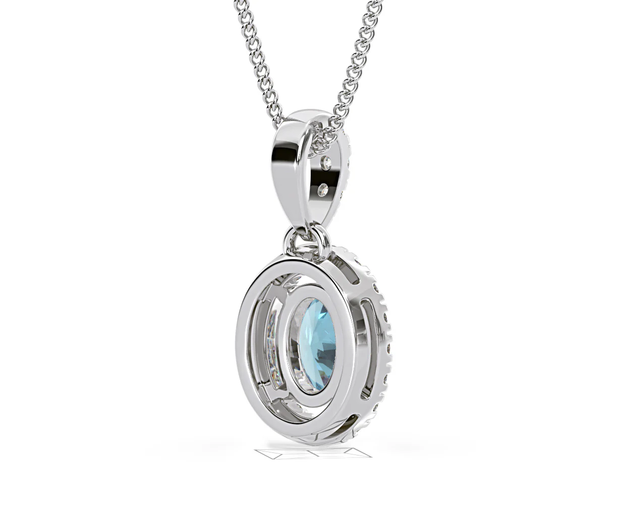 Georgina Blue Lab Diamond Oval Halo Necklace 0.70ct in 18K White Gold - Elara Collection - Image 56
