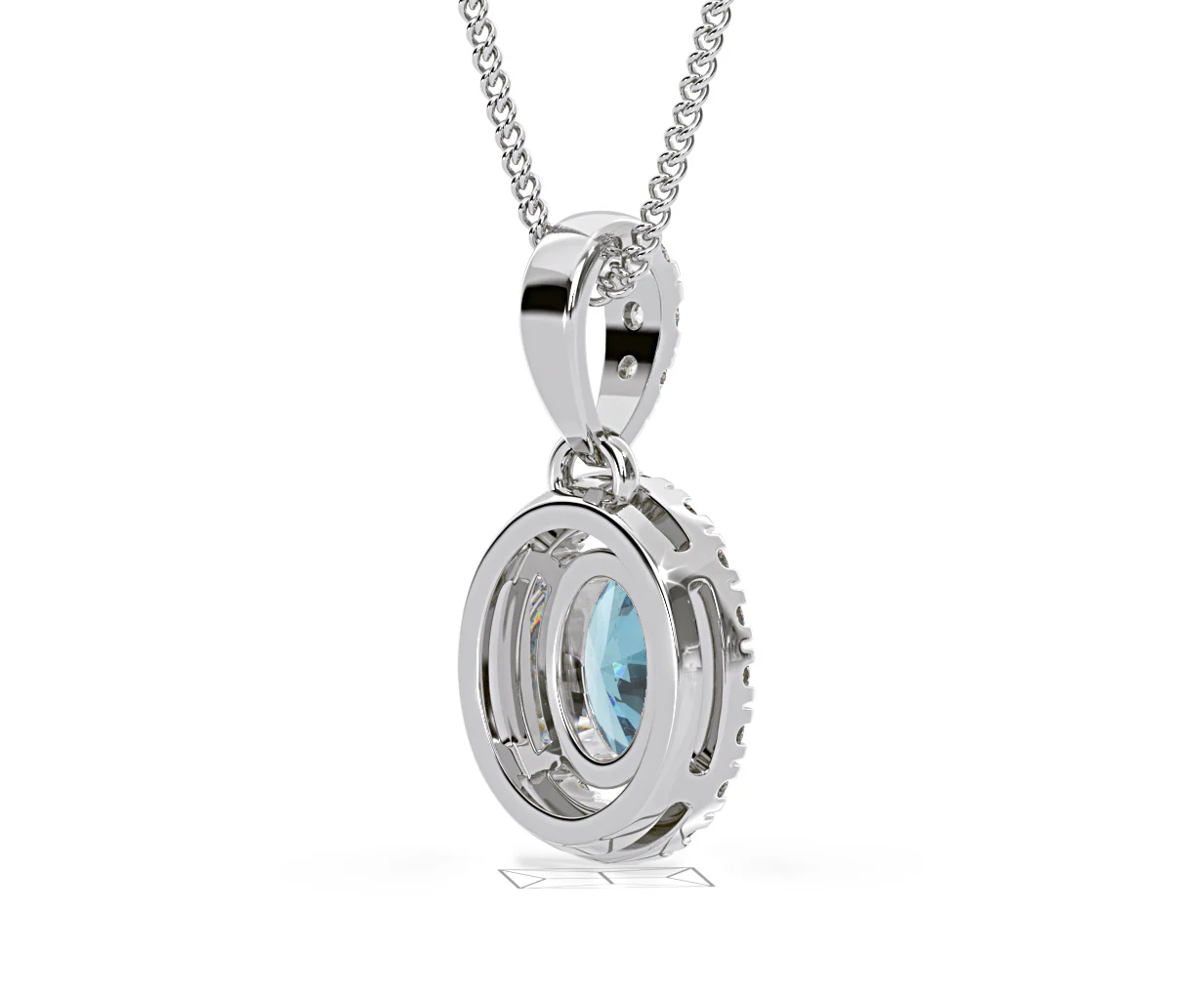 Georgina Blue Lab Diamond Oval Halo Necklace 0.70ct in 18K White Gold - Elara Collection - Image 57