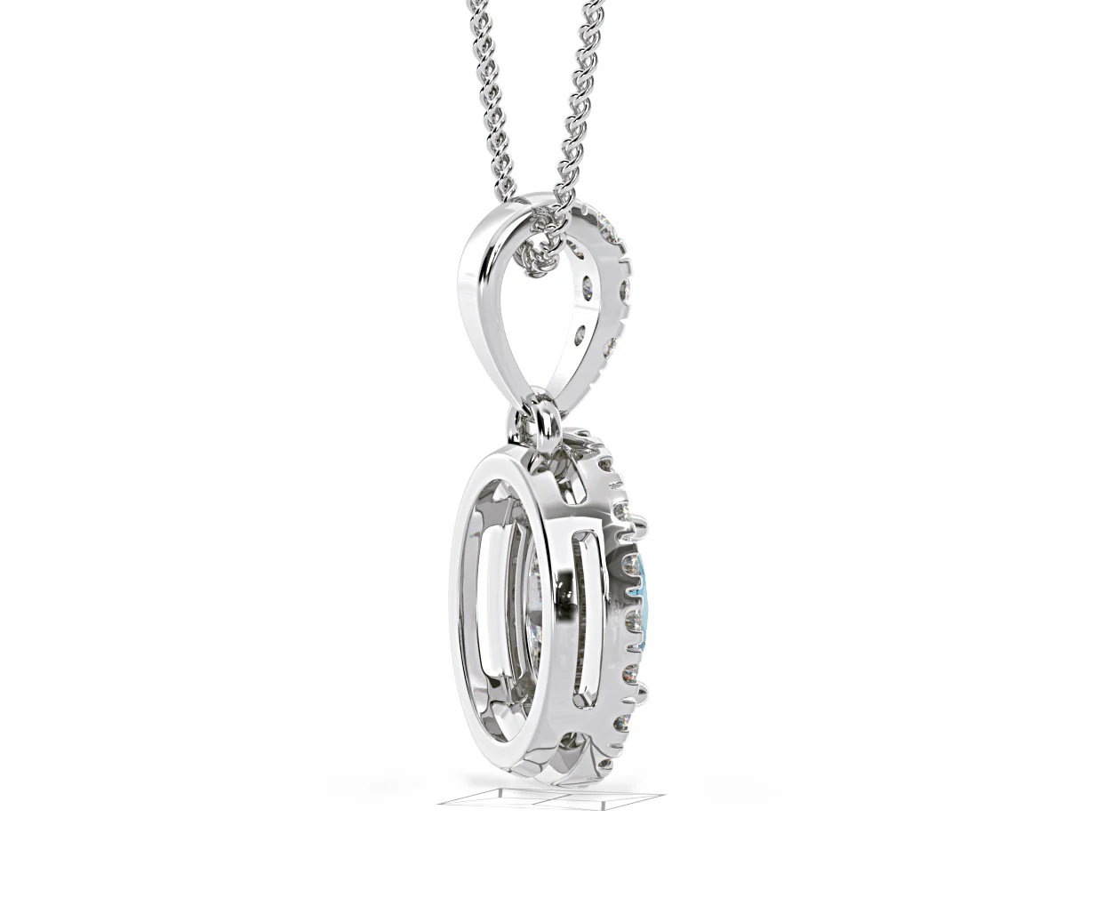 Georgina Blue Lab Diamond Oval Halo Necklace 0.70ct in 18K White Gold - Elara Collection - Image 63