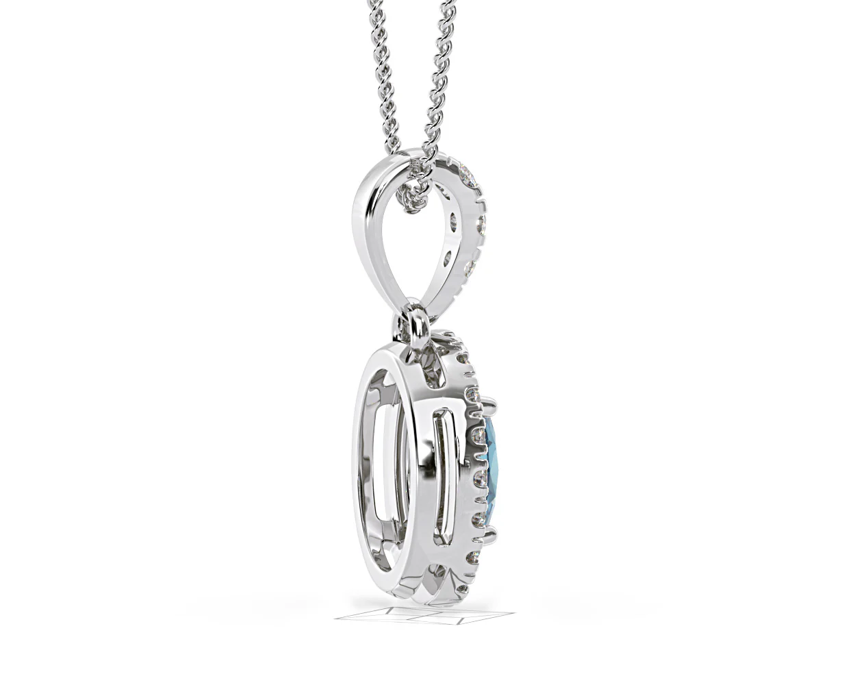 Georgina Blue Lab Diamond Oval Halo Necklace 0.70ct in 18K White Gold - Elara Collection - Image 64