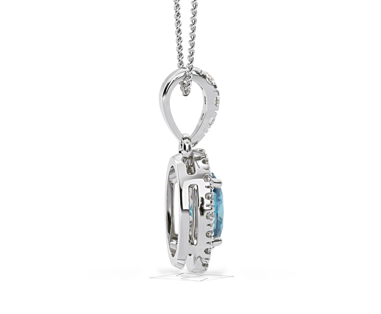 Georgina Blue Lab Diamond Oval Halo Necklace 0.70ct in 18K White Gold - Elara Collection - Image 66