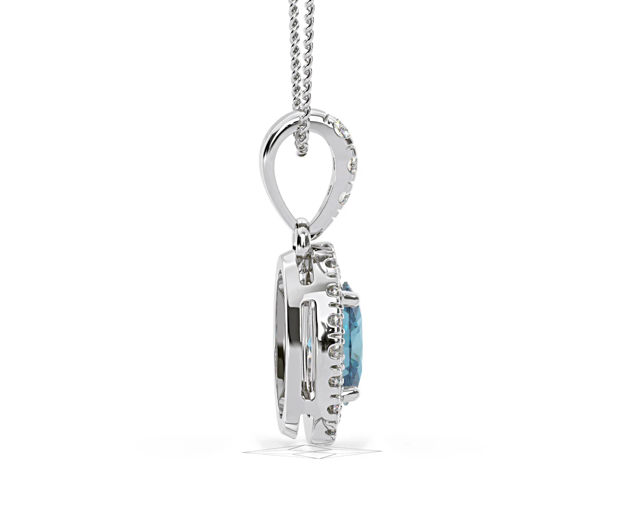 Georgina Blue Lab Diamond Oval Halo Necklace 0.70ct in 18K White Gold - Elara Collection - Image 67