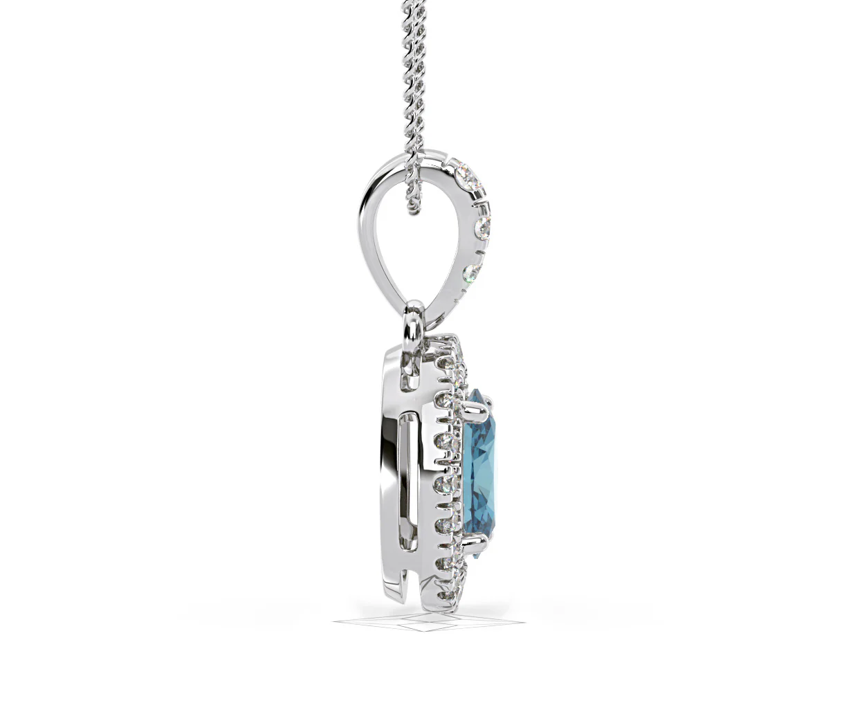 Georgina Blue Lab Diamond Oval Halo Necklace 0.70ct in 18K White Gold - Elara Collection - Image 69