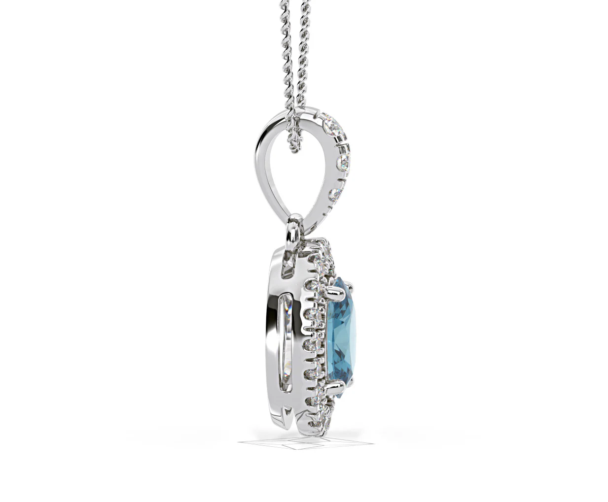 Georgina Blue Lab Diamond Oval Halo Necklace 0.70ct in 18K White Gold - Elara Collection - Image 70