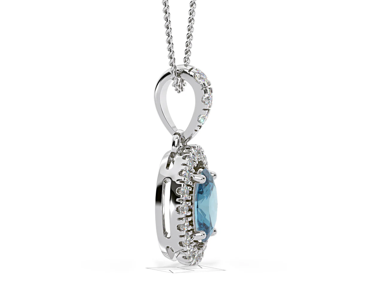 Georgina Blue Lab Diamond Oval Halo Necklace 0.70ct in 18K White Gold - Elara Collection - Image 72