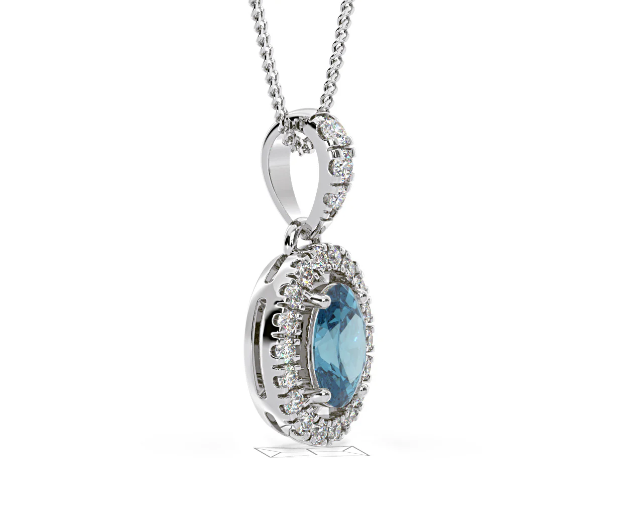 Georgina Blue Lab Diamond Oval Halo Necklace 0.70ct in 18K White Gold - Elara Collection - Image 76