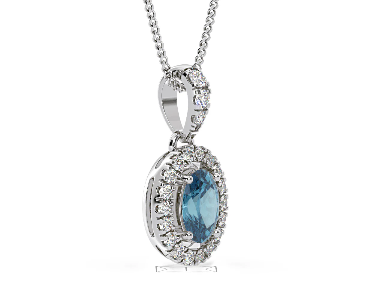 Georgina Blue Lab Diamond Oval Halo Necklace 0.70ct in 18K White Gold - Elara Collection - Image 78