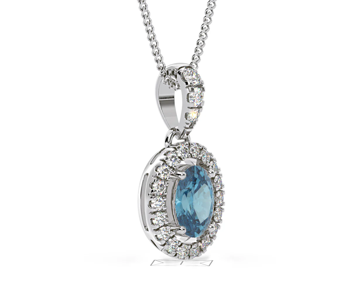 Georgina Blue Lab Diamond Oval Halo Necklace 0.70ct in 18K White Gold - Elara Collection - Image 79