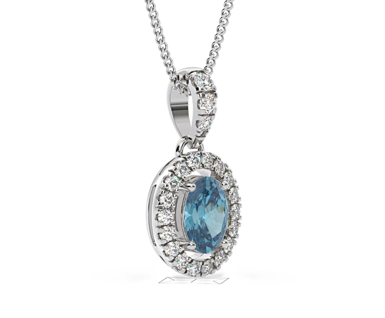 Georgina Blue Lab Diamond Oval Halo Necklace 0.70ct in 18K White Gold - Elara Collection - Image 80