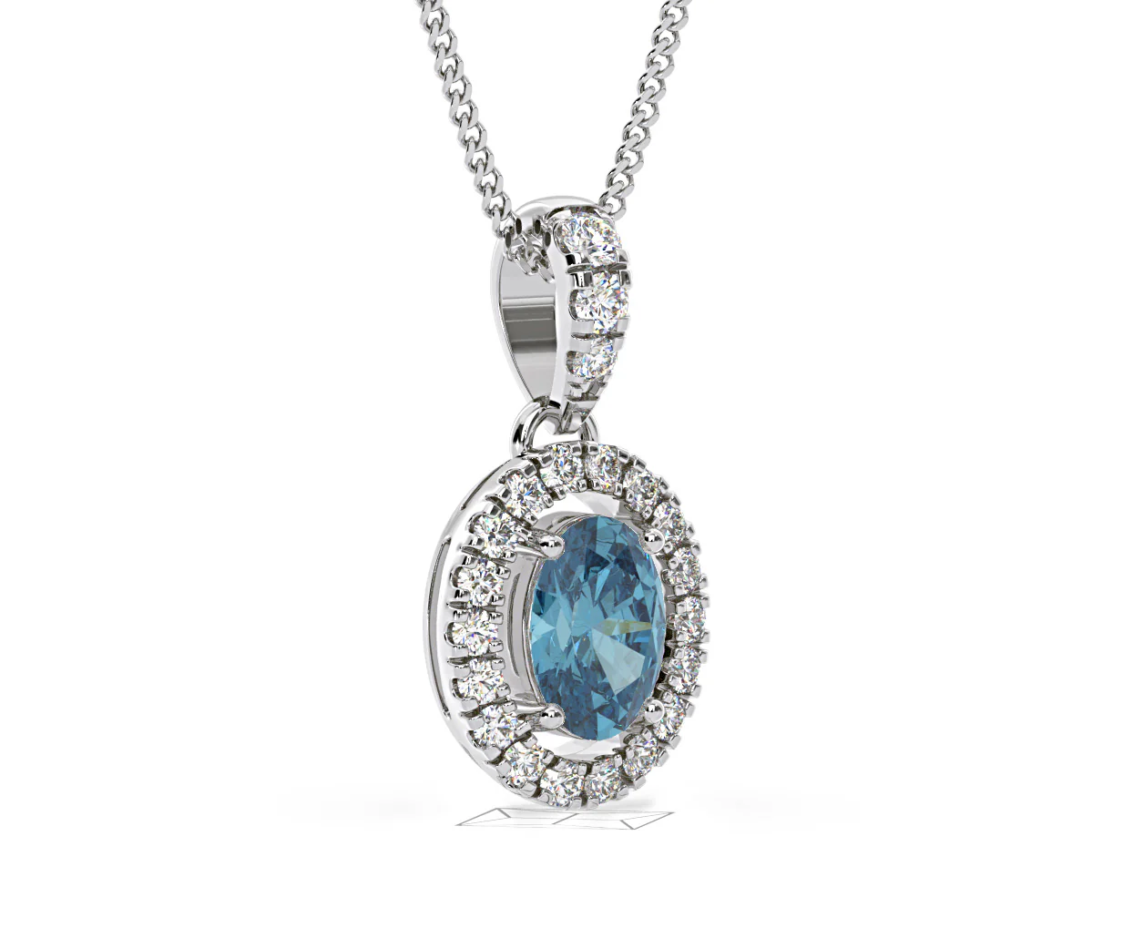 Georgina Blue Lab Diamond Oval Halo Necklace 0.70ct in 18K White Gold - Elara Collection - Image 81
