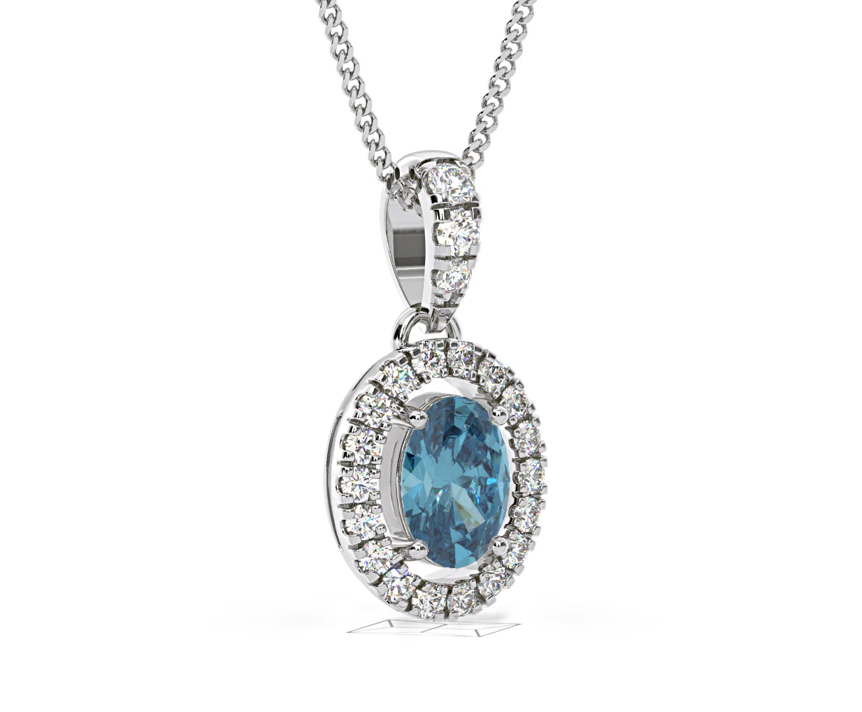 Georgina Blue Lab Diamond Oval Halo Necklace 0.70ct in 18K White Gold - Elara Collection - Image 82