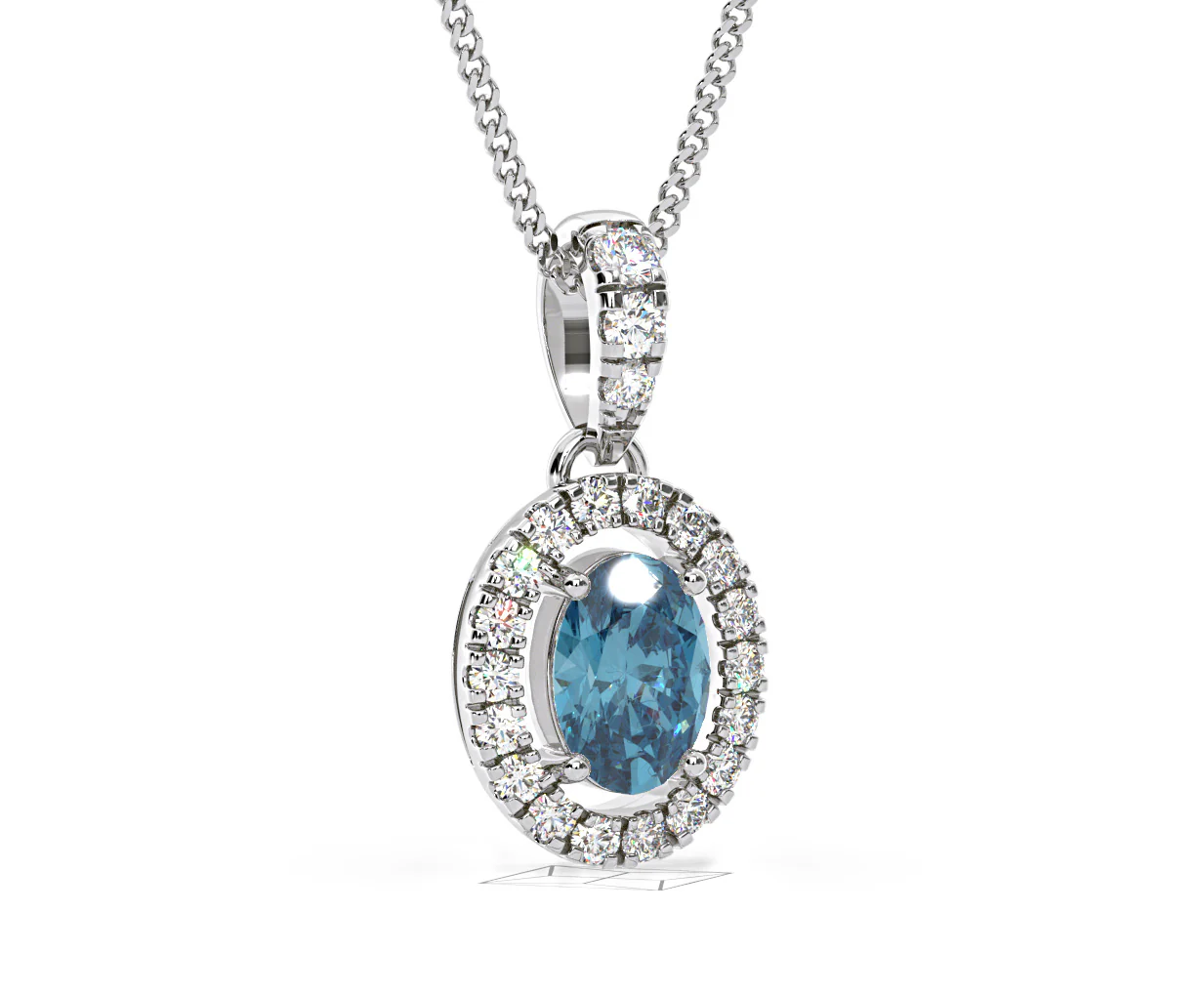 Georgina Blue Lab Diamond Oval Halo Necklace 0.70ct in 18K White Gold - Elara Collection - Image 83