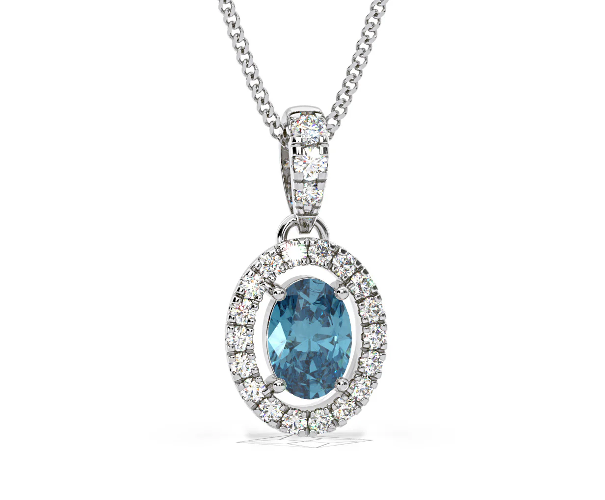 Georgina Blue Lab Diamond Oval Halo Necklace 0.70ct in 18K White Gold - Elara Collection - Image 86