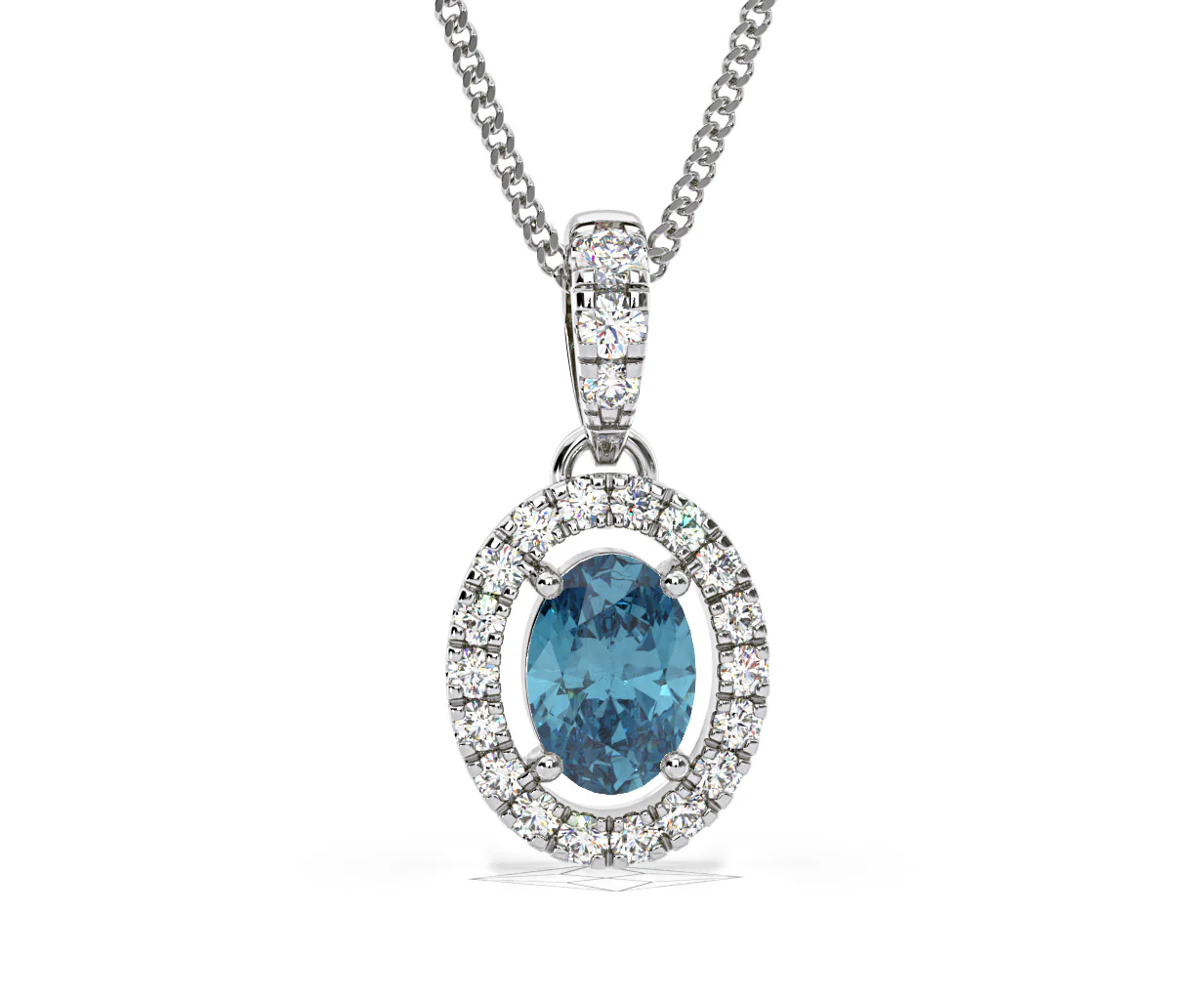 Georgina Blue Lab Diamond Oval Halo Necklace 0.70ct in 18K White Gold - Elara Collection - Image 87