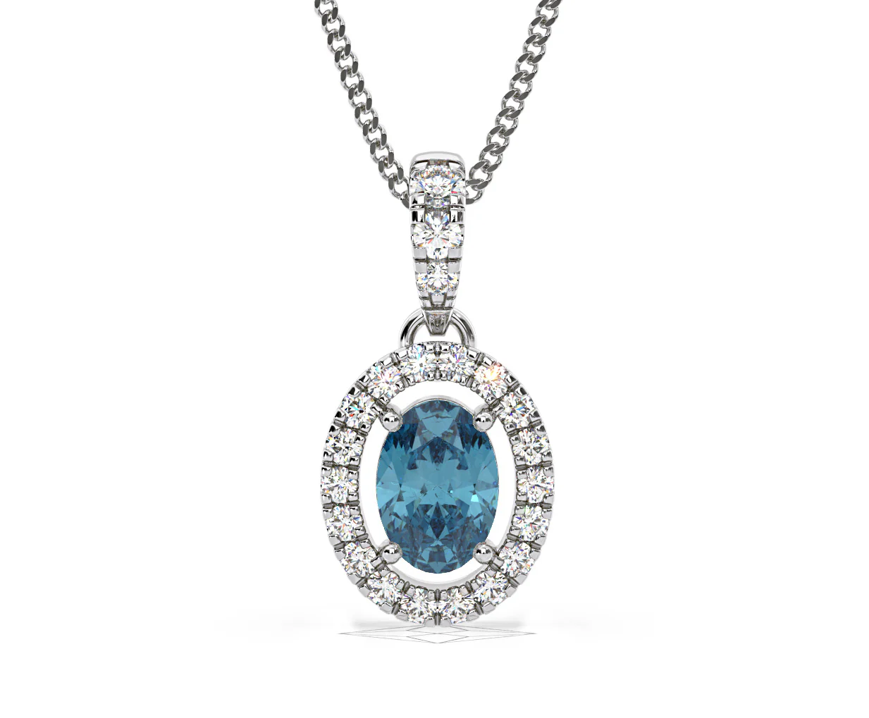 Georgina Blue Lab Diamond Oval Halo Necklace 0.70ct in 18K White Gold - Elara Collection - Image 88
