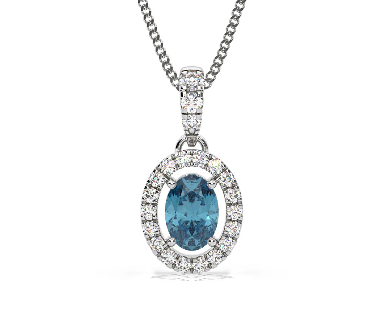 Georgina Blue Lab Diamond Oval Halo Necklace 0.70ct in 18K White Gold - Elara Collection - Image 9