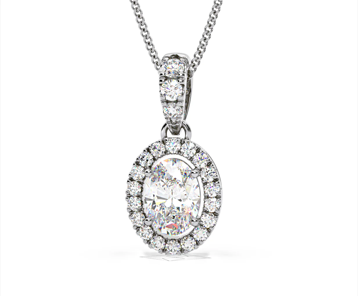 Georgina Oval Lab Diamond Halo Pendant Necklace 1.38ct in 18K White Gold F/VS1 - Image 10