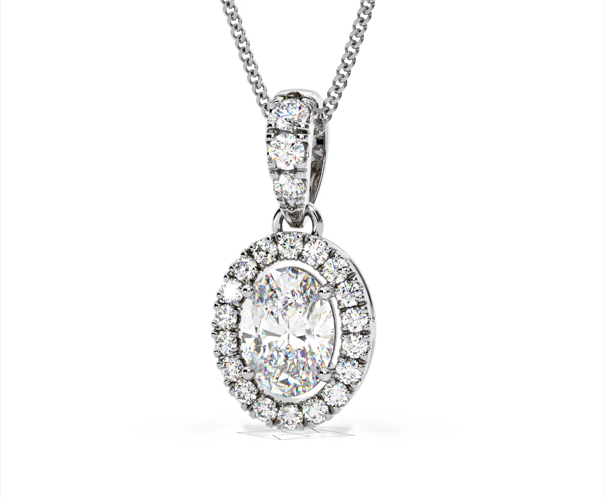 Georgina Oval Lab Diamond Halo Pendant Necklace 1.38ct in 18K White Gold F/VS1 - Image 11