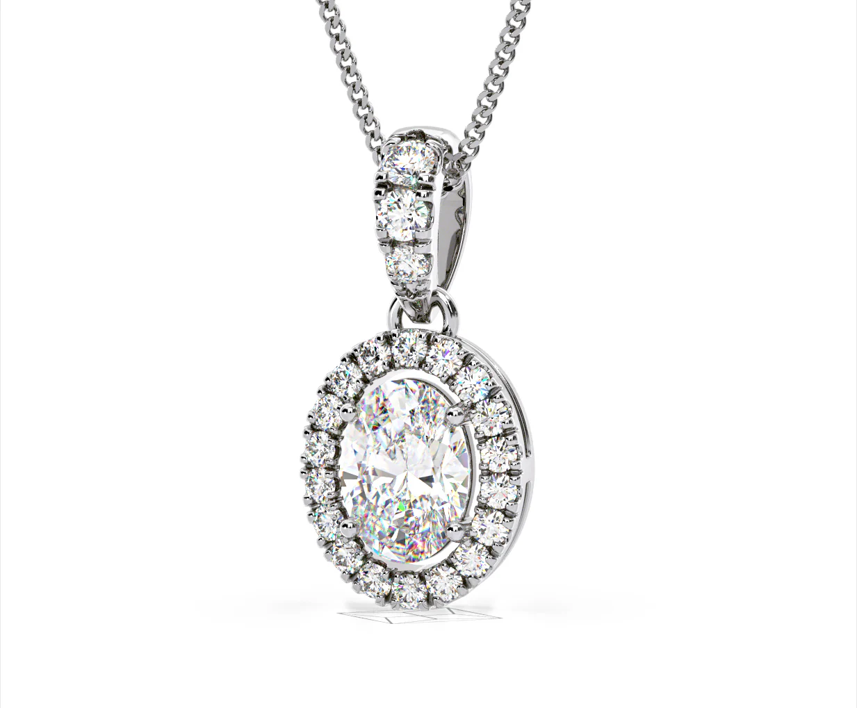 Georgina Oval Lab Diamond Halo Pendant Necklace 1.38ct in 18K White Gold F/VS1 - Image 12