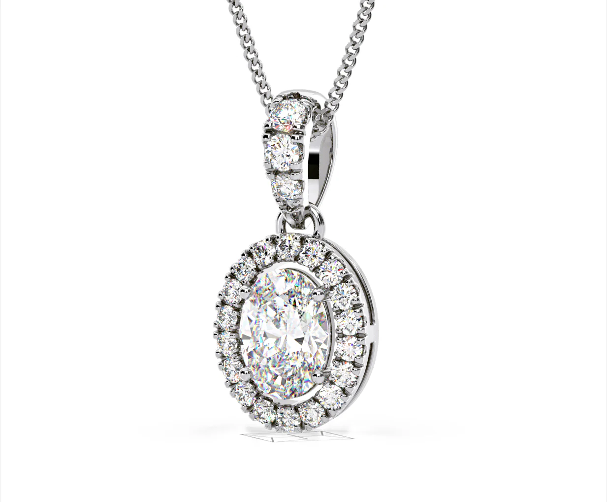 Georgina Oval Lab Diamond Halo Pendant Necklace 1.38ct in 18K White Gold F/VS1 - Image 13