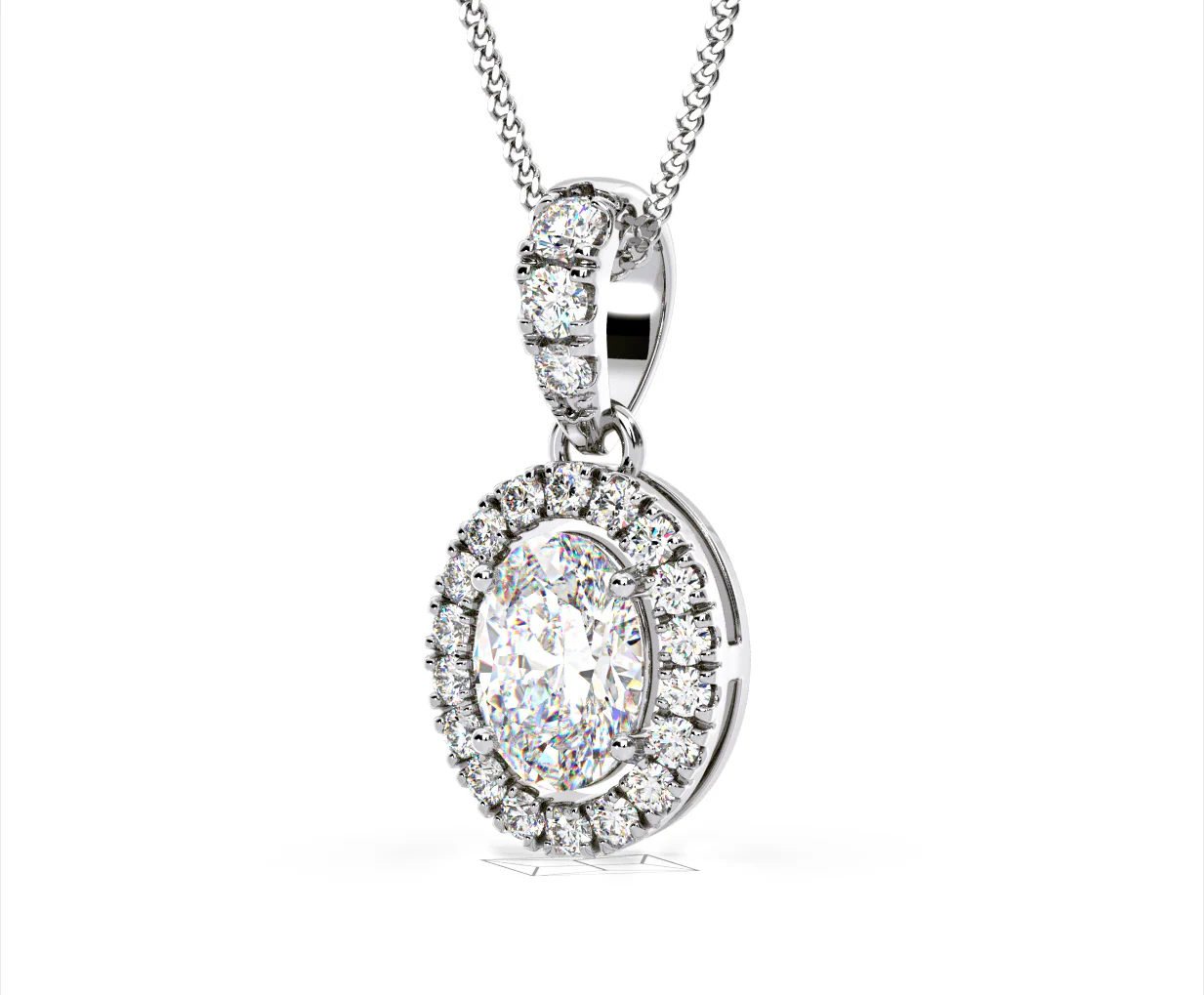 Georgina Oval Lab Diamond Halo Pendant Necklace 1.38ct in 18K White Gold F/VS1 - Image 14