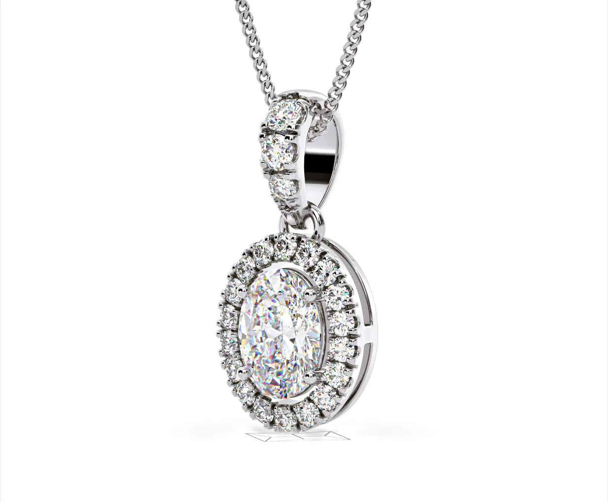 Georgina Oval Lab Diamond Halo Pendant Necklace 1.38ct in 18K White Gold F/VS1 - Image 15