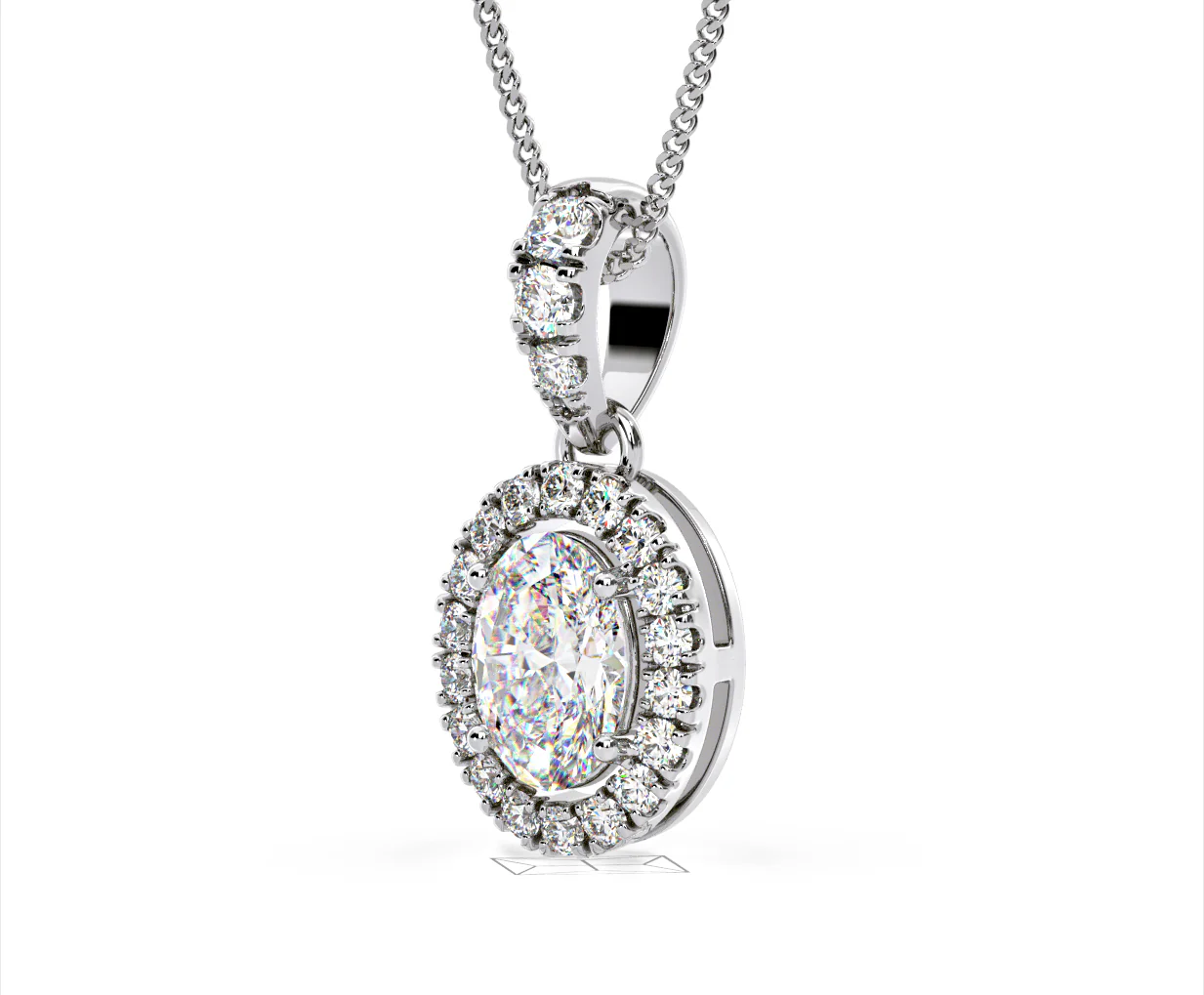 Georgina Oval Lab Diamond Halo Pendant Necklace 1.38ct in 18K White Gold F/VS1 - Image 16