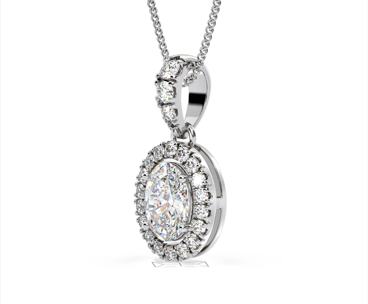 Georgina Oval Lab Diamond Halo Pendant Necklace 1.38ct in 18K White Gold F/VS1 - Image 17