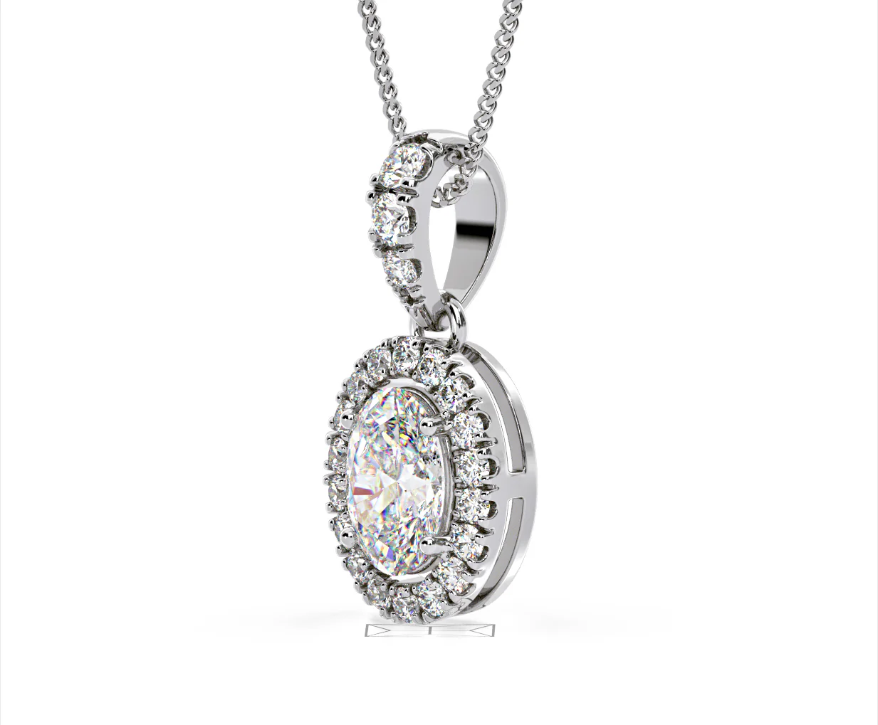 Georgina Oval Lab Diamond Halo Pendant Necklace 1.38ct in 18K White Gold F/VS1 - Image 18