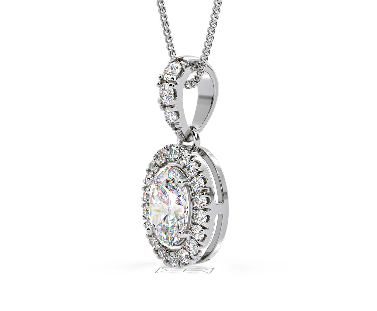 Georgina Oval Lab Diamond Halo Pendant Necklace 1.38ct in 18K White Gold F/VS1 - Image 19