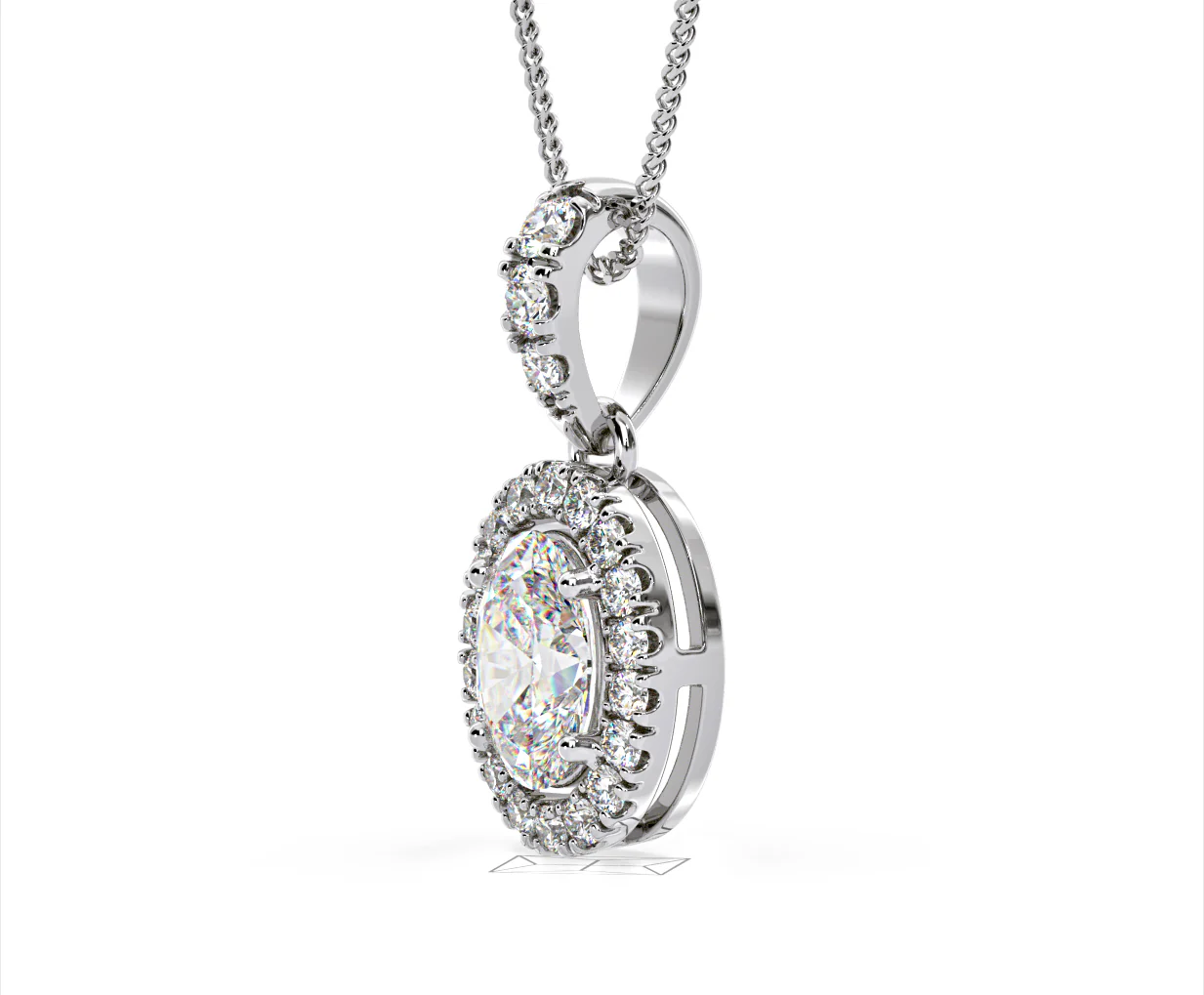 Georgina Oval Lab Diamond Halo Pendant Necklace 1.38ct in 18K White Gold F/VS1 - Image 20