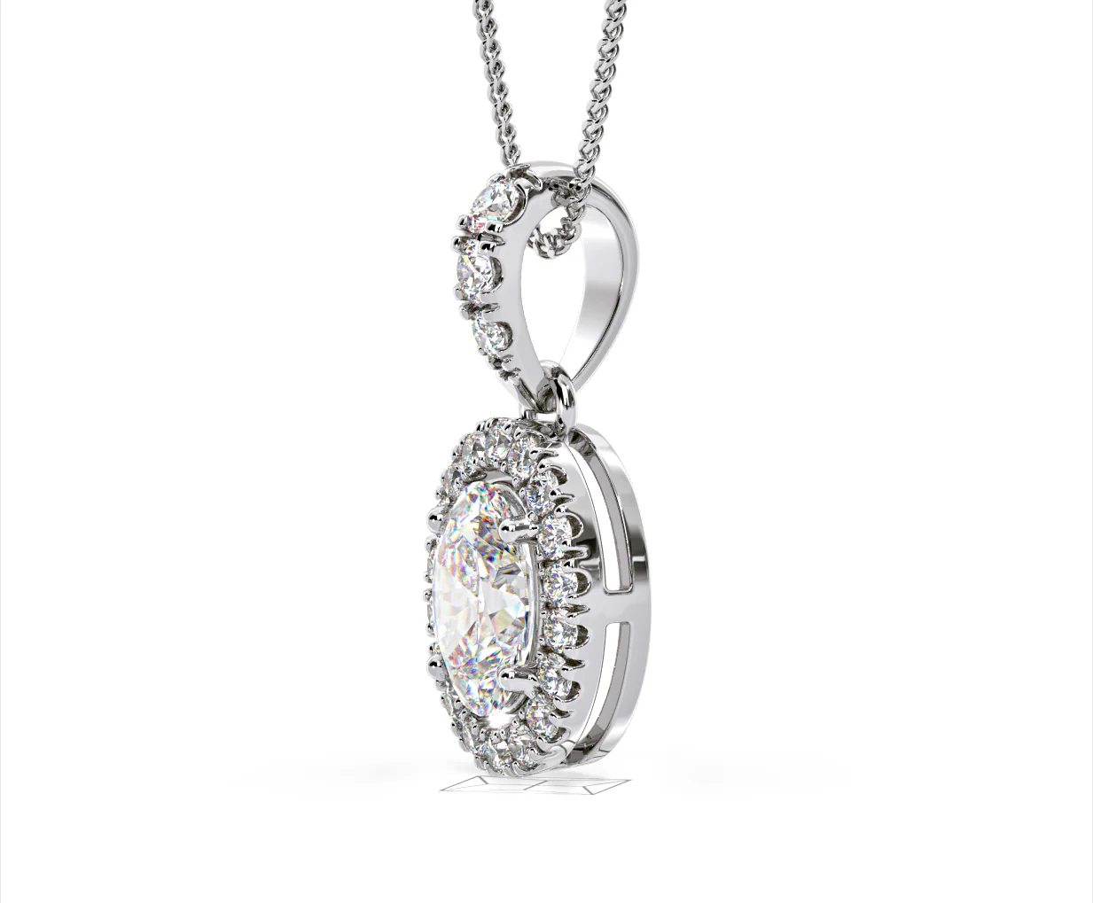 Georgina Oval Lab Diamond Halo Pendant Necklace 1.38ct in 18K White Gold F/VS1 - Image 21