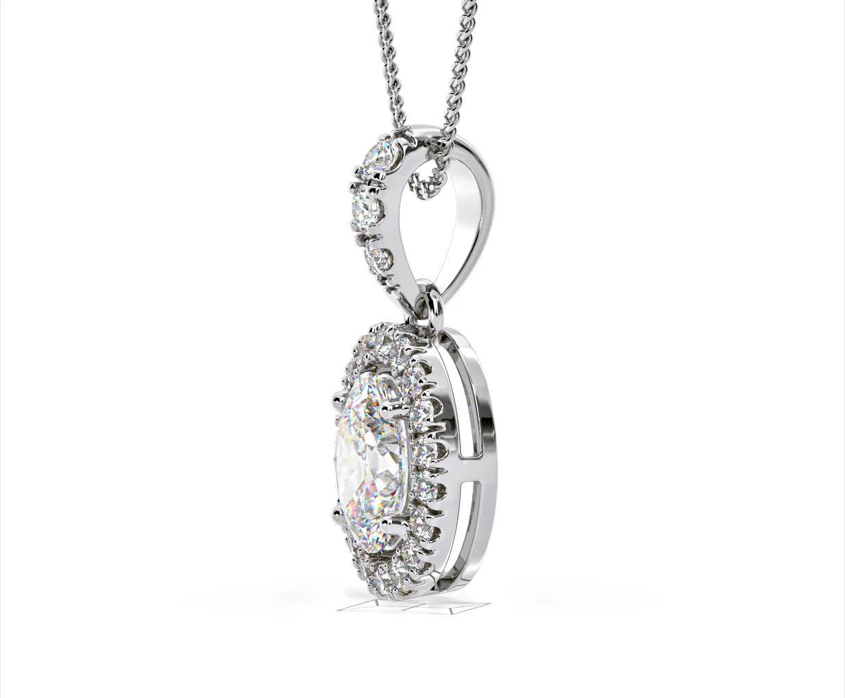 Georgina Oval Lab Diamond Halo Pendant Necklace 1.38ct in 18K White Gold F/VS1 - Image 22
