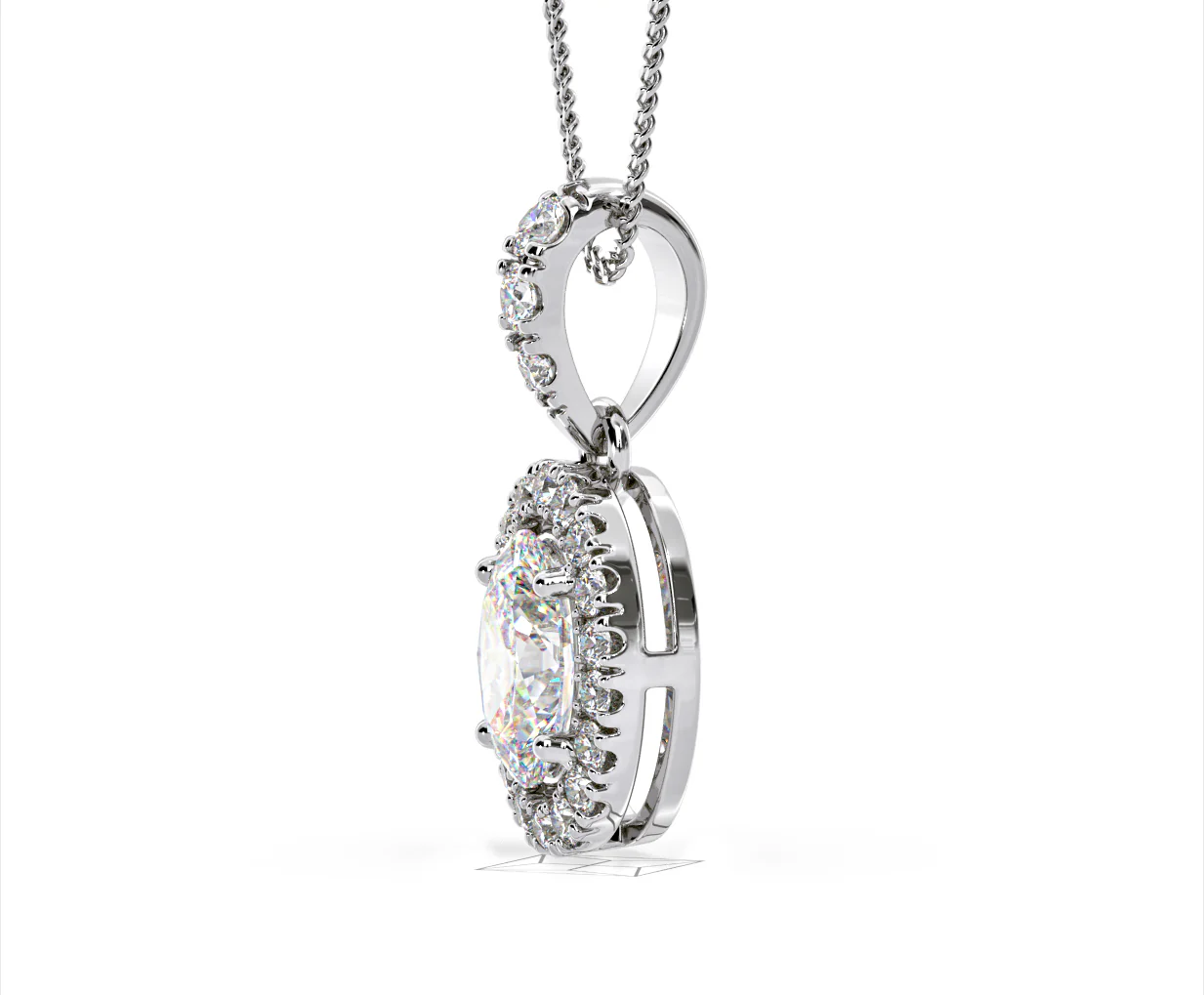 Georgina Oval Lab Diamond Halo Pendant Necklace 1.38ct in 18K White Gold F/VS1 - Image 23