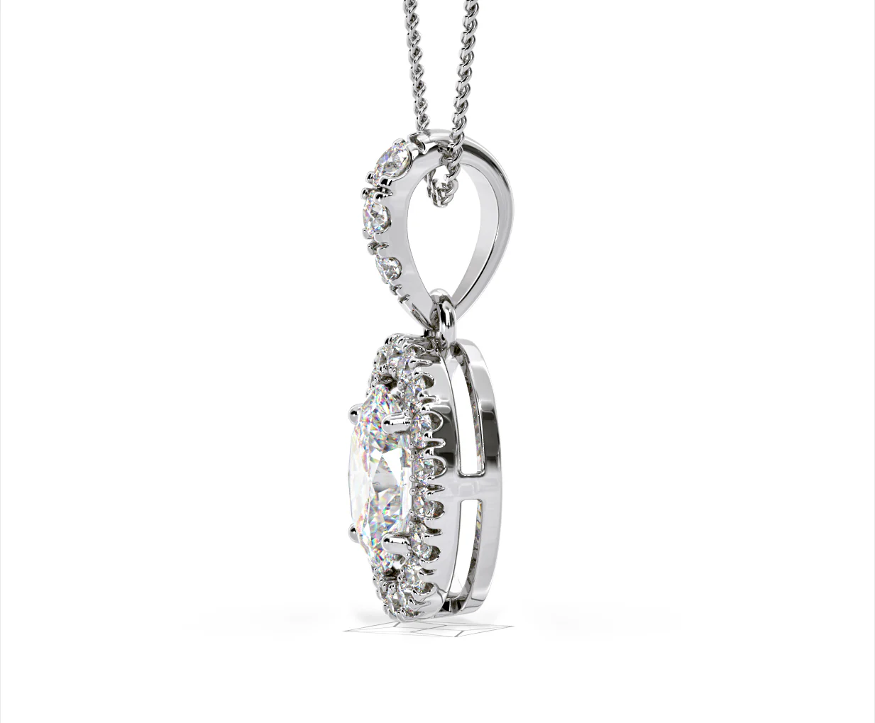 Georgina Oval Lab Diamond Halo Pendant Necklace 1.38ct in 18K White Gold F/VS1 - Image 24