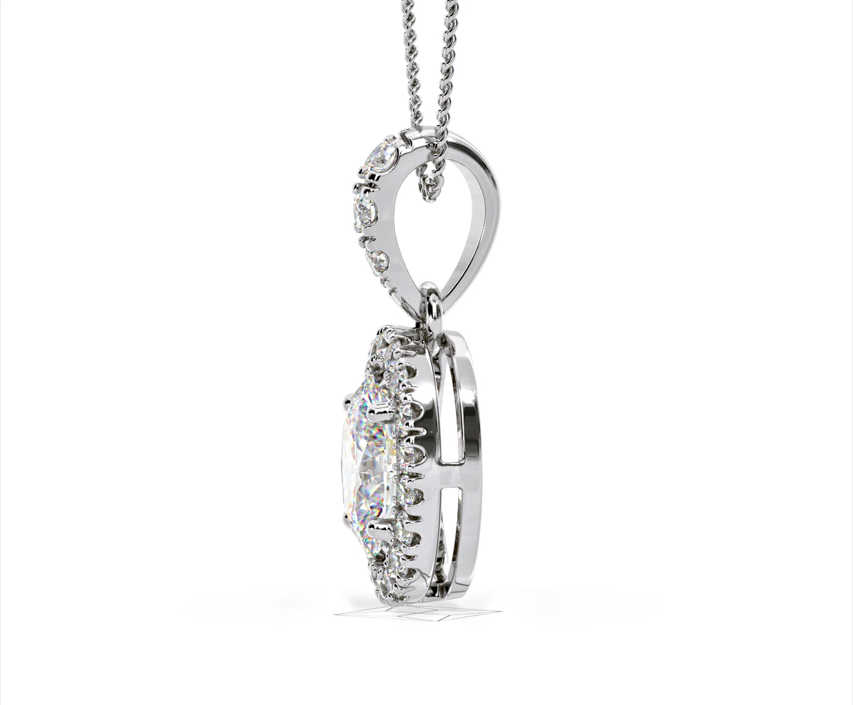 Georgina Oval Lab Diamond Halo Pendant Necklace 1.38ct in 18K White Gold F/VS1 - Image 25