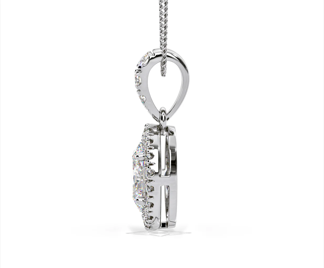Georgina Oval Lab Diamond Halo Pendant Necklace 1.38ct in 18K White Gold F/VS1 - Image 27