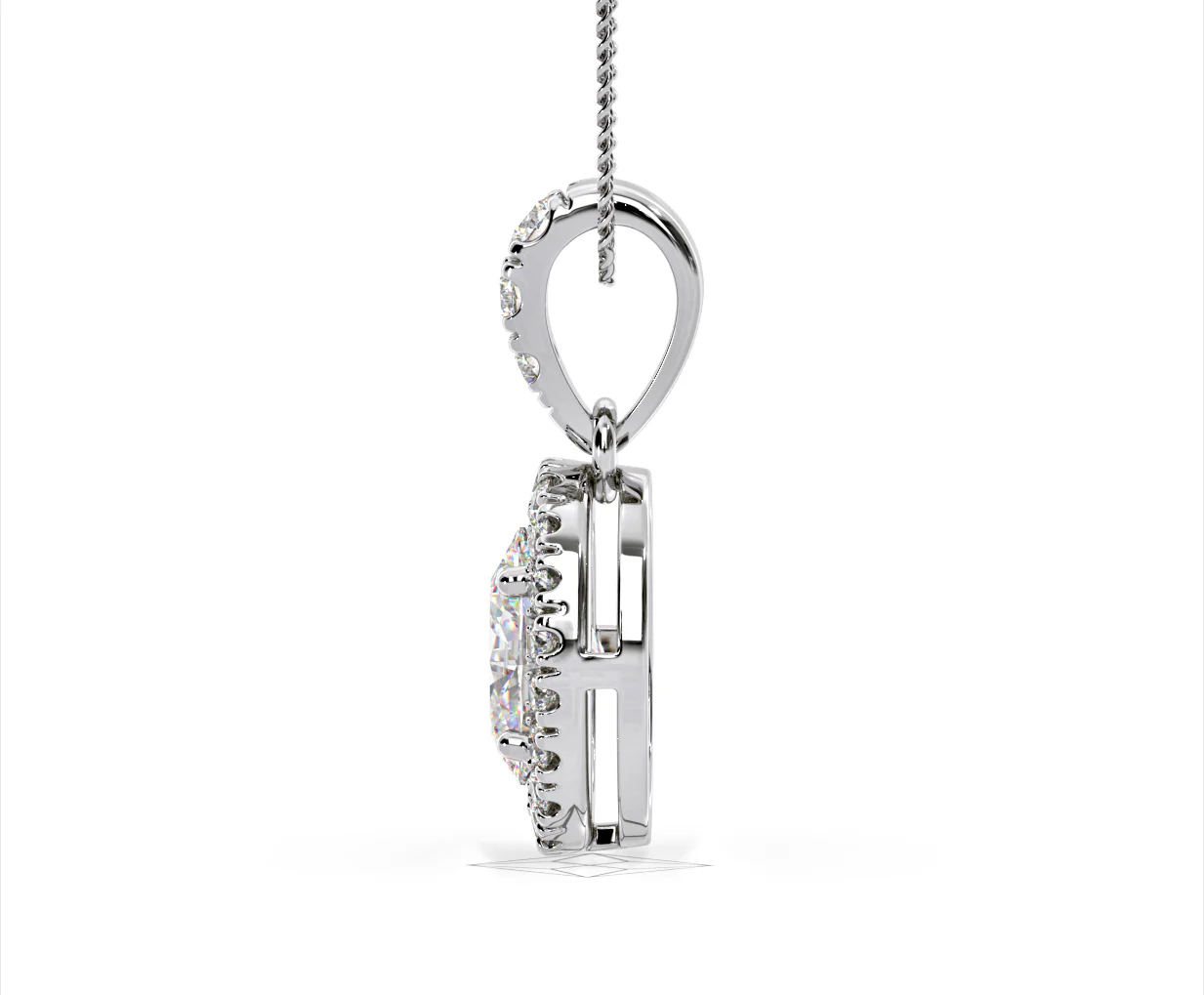 Georgina Oval Lab Diamond Halo Pendant Necklace 1.38ct in 18K White Gold F/VS1 - Image 28