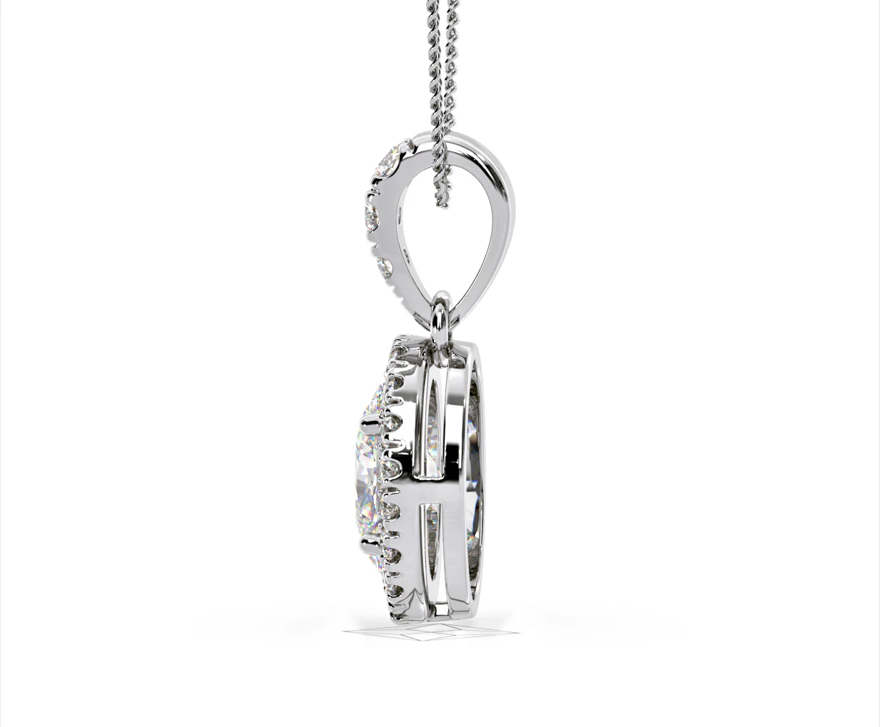 Georgina Oval Lab Diamond Halo Pendant Necklace 1.38ct in 18K White Gold F/VS1 - Image 29